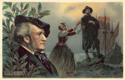Richard Wagner und eine Szene aus seiner Oper Der Fliegende Holländer von German School