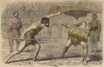 Römische Gladiatoren: ein Retiarius kämpft gegen einen Samniten von German School