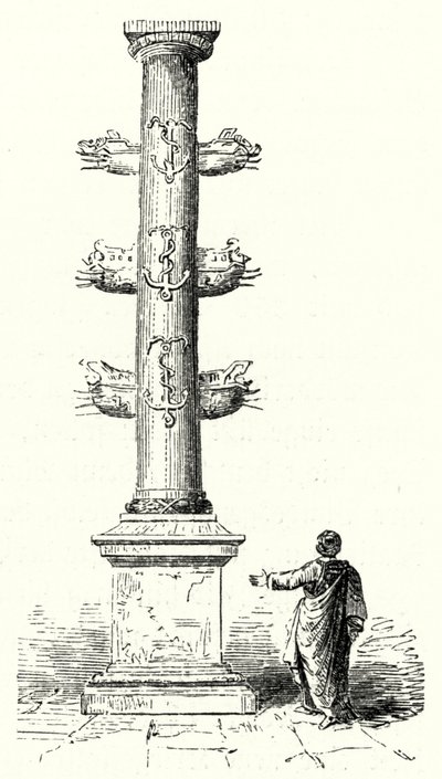 Rostral-Säule des Gaius Duilius, zur Erinnerung an den römischen Seesieg über die Karthager in der Schlacht von Mylae 260 v. Chr. (Stich) von German School