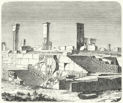 Ruinen des Palastes von Xerxes in Persepolis (Stich) von German School