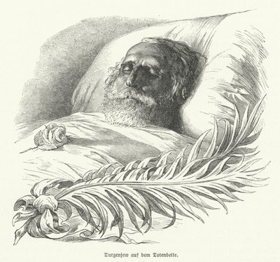Der russische Autor Iwan Turgenew auf seinem Sterbebett von German School
