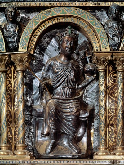 Sarkophag von Karl dem Großen. Darstellung von Kaiser Otto IV. von Braunschweig von German School