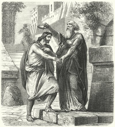 Saul wird von Samuel zum König von Israel gesalbt (Gravur) von German School