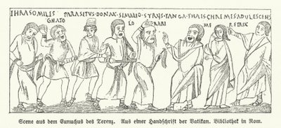 Szene aus Eunuchus, Komödie des römischen Dramatikers Terenz von German School