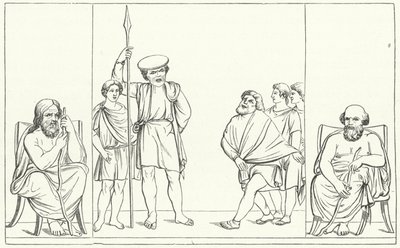 Szene aus einem Stück des römischen Dramatikers Plautus (Stich) von German School