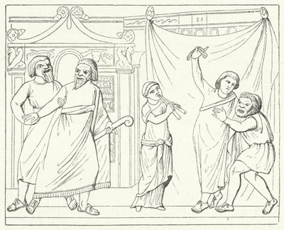 Szene aus dem Stück Andria des römischen Dramatikers Terenz (Stich) von German School