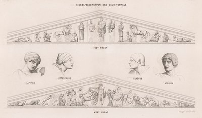 Skulpturen von den Giebeln des Tempels des Zeus, Olympia, Griechenland (Gravur) von German School