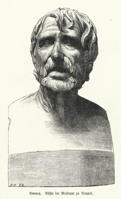Seneca der Jüngere, römischer Philosoph, Staatsmann und Dramatiker (Lithografie) von German School