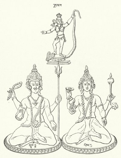 Shiva, Vishnu und Krishna, hinduistische Götter (Gravur) von German School