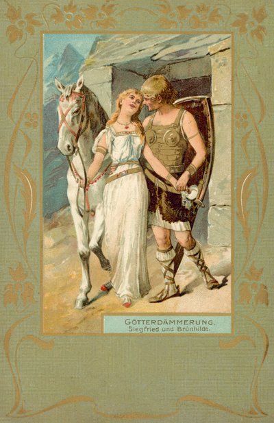Siegfried und Brunnhilde in einer Szene aus Götterdämmerung von German School