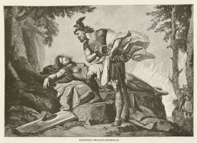 Siegfried weckt Brunhild (Gravur) von German School