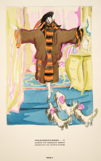 Spazierengehen …?!, Werbung für Kostüm von Hermann Gerson, aus Styl, veröffentlicht 1922 von German School