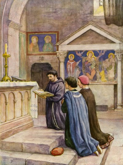 Der heilige Franziskus liest aus den Evangelien von German School