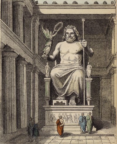Statue des Zeus im antiken griechischen Tempel von Olympia von German School