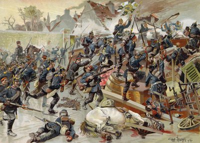 Sturm auf die große Barrikade am Eingang zu Le Bourget durch das 3. Regiment der Grenadier Guards der Königin Elisabeth, Deutsch-Französischer Krieg, 30. Oktober 1870 von German School
