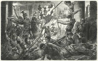 Sulla zieht mit seiner Armee in Rom ein, 88 v. Chr. (Gravur) von German School