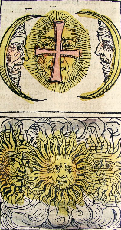 Nebensonnen und Nebenmonde, veröffentlicht in der Nürnberger Chronik, 1493 von German School