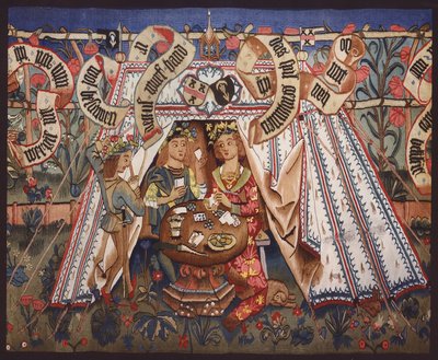 Wandteppich, der Nikolaus Meyer zum Pfeil und Barbara zum Lufft darstellt, um 1495 von German School