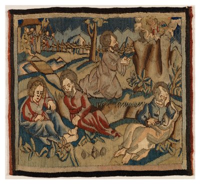 Wandteppichpanel mit Szenen aus der Passion von einem Antependium, aus dem Oberrheingebiet (Wolle & Leinen) von German School