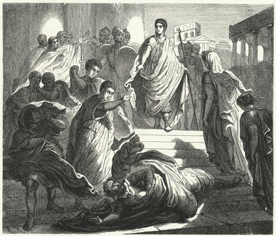 Tarquinius Superbus ermordet seinen Schwiegervater Servius Tullius, um den römischen Thron zu beanspruchen von German School