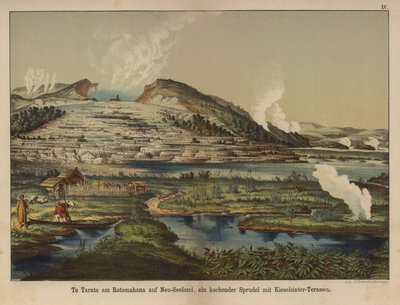 Te Tarata (Weiße Terrasse), geothermische Siliziumablagerungen am Ufer des Lake Rotomahana, Neuseeland von German School