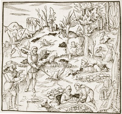 Die Wünschelrute, aus Bergwerk Buch von Georg Agricola, Frankfurt 1580, illustriert in einer Geschichte der Magie, veröffentlicht im späten 19. Jahrhundert von German School