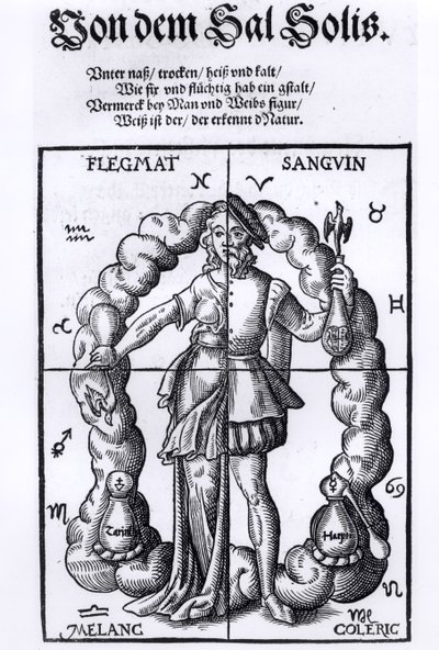 Die vier Temperamente, aus Quinta Essentia von Leonhart Thurneisser zum Thurn, veröffentlicht in Leipzig, 1574 von German School