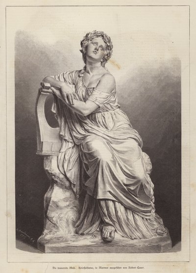 Die trauernde Muse, Marmorstatue des deutschen Bildhauers Robert Cauer der Ältere (Stich) von German School