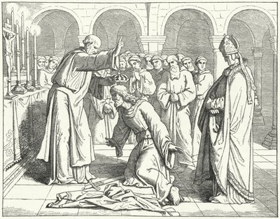 Der Heilige Römische Kaiser Heinrich II. erhält einen Segen im Kloster St. Vitus in Verdun von German School
