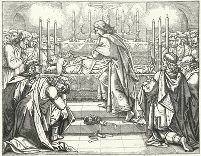 Der Heilige Römische Kaiser Otto III. am Grab von St. Adalbert von Prag von German School