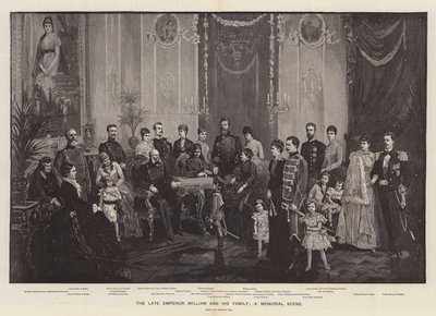 Der verstorbene Kaiser Wilhelm und seine Familie, eine Gedenkszene (Gravur) von German School