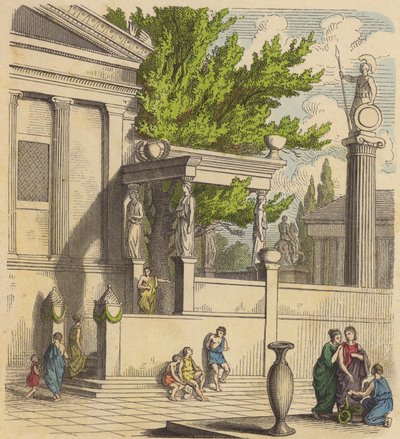 Der heilige Olivenbaum auf der Akropolis in Athen (kolorierte Gravur) von German School