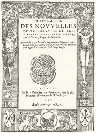 Titelseite der ersten Ausgabe von Das Heptameron von Margarete von Navarra (Stich) von German School