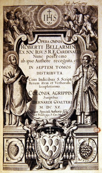 Titelseite der Opera Omnia (Gesamtwerke) von Robert Bellarmin, Ausgabe veröffentlicht in Köln 1620 von German School