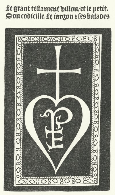 Titelseite der ersten Ausgabe der Gedichte des französischen Dichters François Villon, gedruckt von Pierre Levet in Paris im Jahr 1483 (Stich) von German School