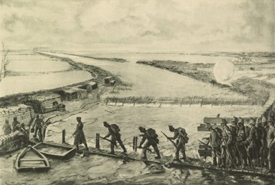 Truppen der Marines gehen über die Yser in Position von German School