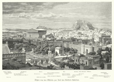 Blick auf Athen von Osten während der Herrschaft des römischen Kaisers Hadrian, 2. Jahrhundert von German School