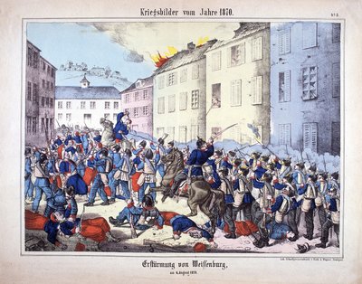 Krieg von 1870: Die Eroberung von Weißenburg (Schlacht von Weißenburg) zwischen den Soldaten der preußischen Armee und den Franzosen am 4. August von German School