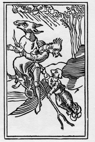Hexen, die sich in Tiere verwandeln - Gravur von 1489 in „De lamiis et pythonicis mulieribus“ von Ulrich Molitor von German School