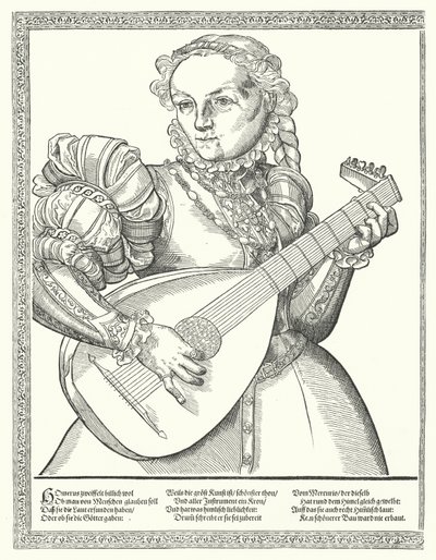 Frau, die eine Laute spielt von German School