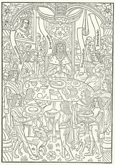Holzschnitt aus der ersten Ausgabe von Lancelot du Lac, gedruckt in Rouen von Jean le Bourgeois im Jahr 1488 (Stich) von German School