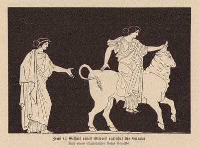 Zeus in Gestalt eines Stiers entführt Europa von German School