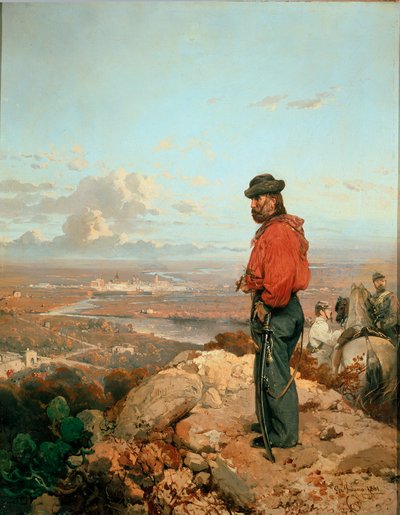 Italienische Einheit: Porträt von Giuseppe Garibaldi (1807-1882) vor Capua im Jahr 1860 von Gerolamo Induno