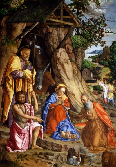 Geburt Christi mit Kaninchen, ca. 1500 von Gerolamo dai Libri