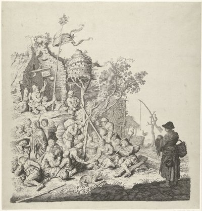 Gruppe Roma bei einem Gasthaus mit Taubenschlag von Gerrit Adriaensz. de Heer