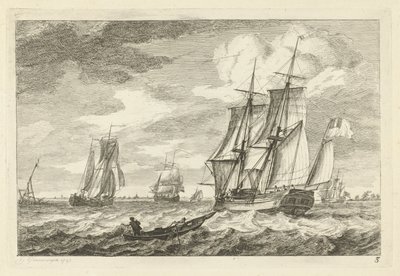 Brigg und andere Schiffe auf einem breiten Wasser von Gerrit Groenewegen