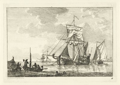 Vier Segelschiffe auf stillem Wasser (Diverse Schiffe auf dem Wasser) von Gerrit Groenewegen