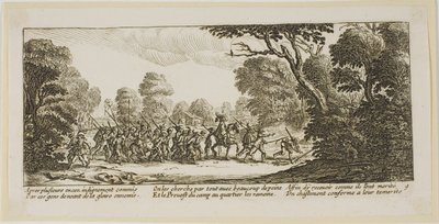Entdeckung der kriminellen Soldaten, Platte neun aus Die großen Leiden des Krieges von Gerrit Lucasz van Schagen