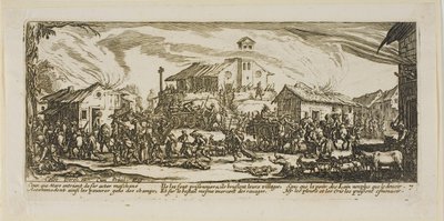 Plünderung und Brand eines Dorfes, Platte sieben aus Die großen Leiden des Krieges von Gerrit Lucasz van Schagen