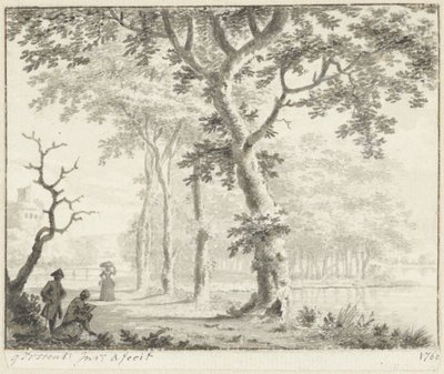 Bäume am Wasser und ein Zeichner von Gerrit Toorenburgh